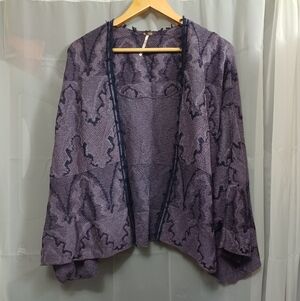 Free People Purple Black Knit Oversized Cardigan Womens Medium Butterfly Kimono